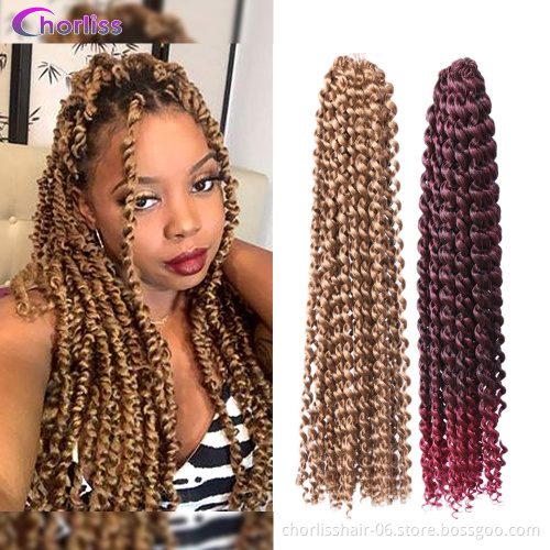Cheap Synthetic Fiber Ombre Prelooped Passion Twist Locs Braiding Hair Crochet Braids Synthetic Bundles Curly Afro Water Wave